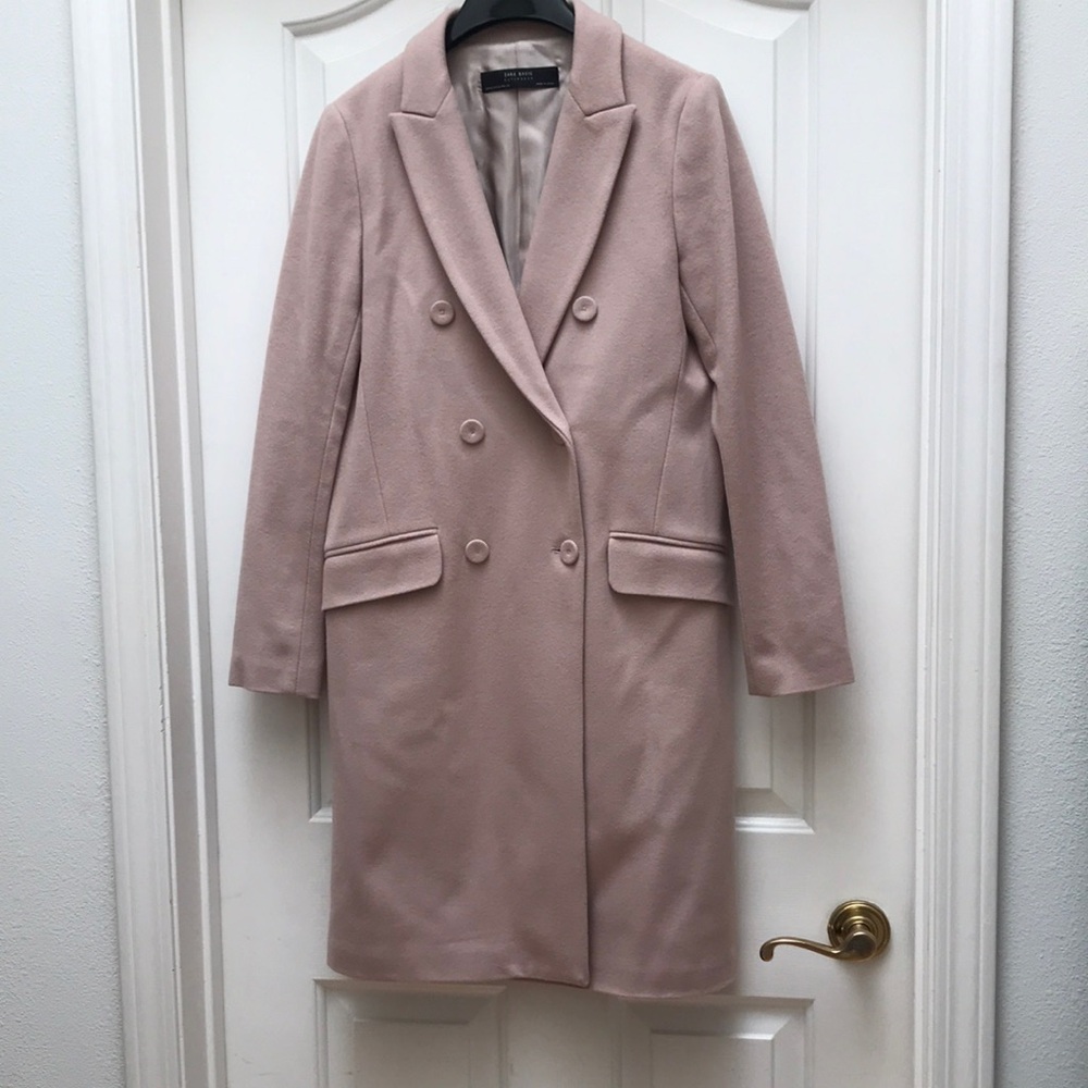 Elegant ZARA Wool Blend XS Women's Light Pink Taupe Blush Coat